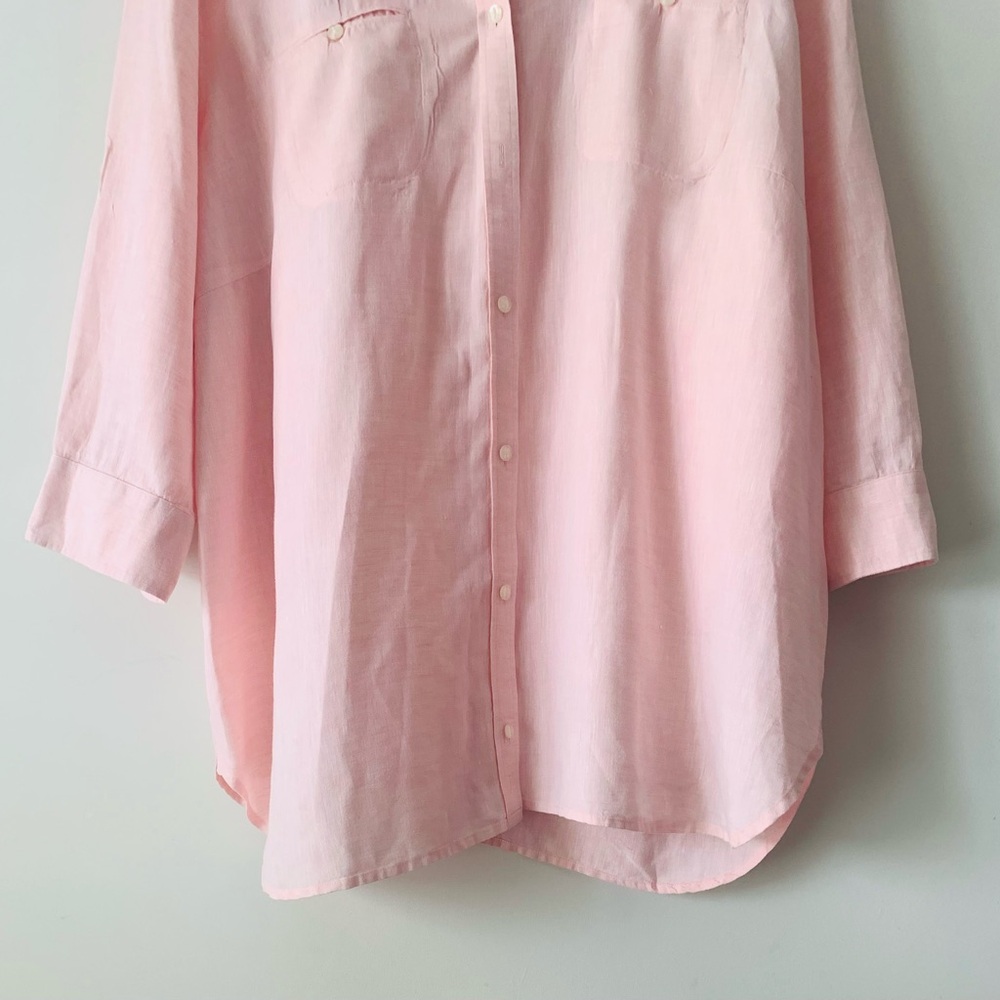 Ralph Lauren Linen Light Pink Button-Up Blouse Roll Tab Women Sz 1X Coastal - Picture 4 of 9